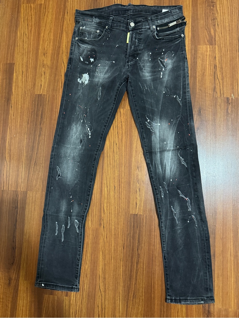 DSQUARED2 Black Skinny Jeans with Paint-Splatter Detail